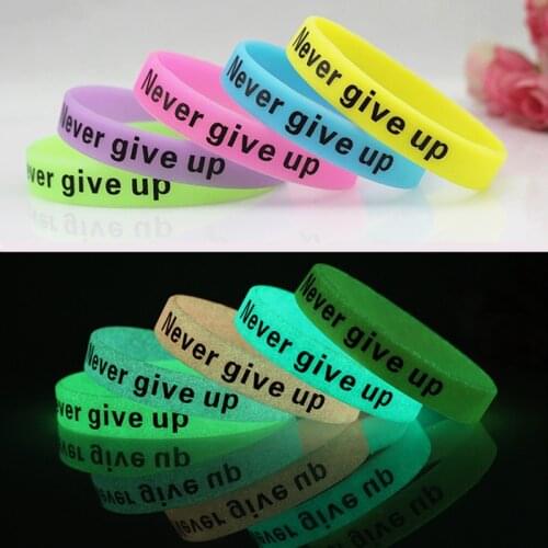 5pcs Never Give Up Luminous Rubber Bracelet Men Women Friendship Silicone Wristband Teens Motivational Sport Cuff Bangle Gifts