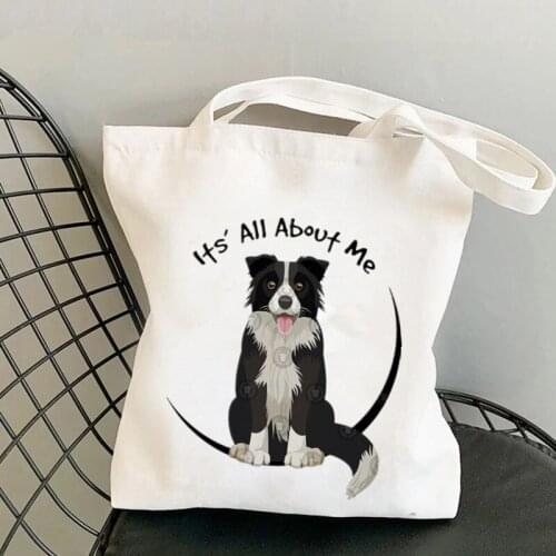 Shopper all about me Border Collie Printed Tote Bag women Harajuku shopper handbag girl Shoulder shopping bag Lady Canvas Bag