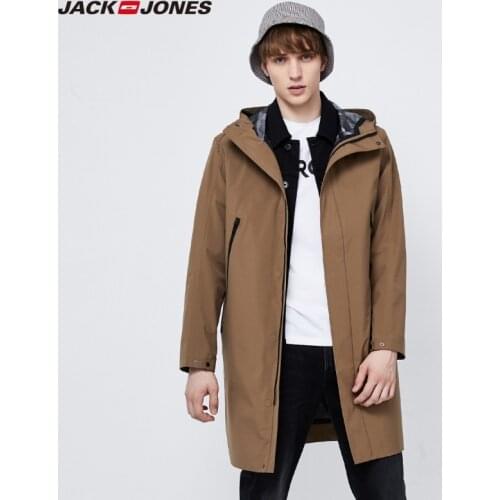 JackJones Mens Hooded Waterproof Business Casual Mid-length Streetwear Trench Coat| 219421501