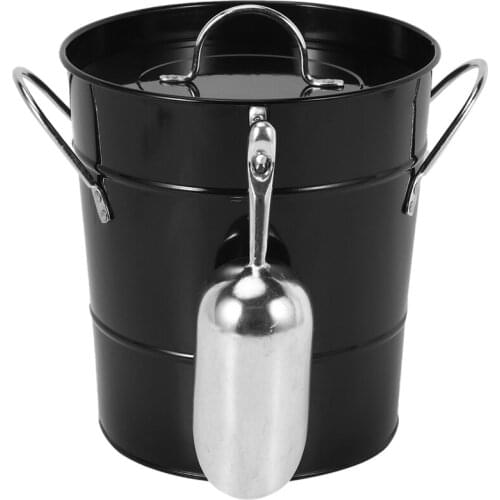Thickened Tin Bucket with Lid Ice Bucket Portable Round Small Ice Bucket Bar Beer Bucket Ice Cube Container