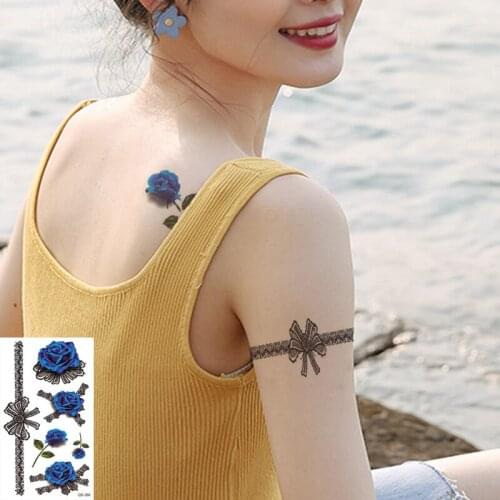 Waterproof Temporary Tattoo Stickers Bowknot Blue Rose fake Tatto Geometric animal Flash Tatoo Hand Back Foot for Girl Women Men