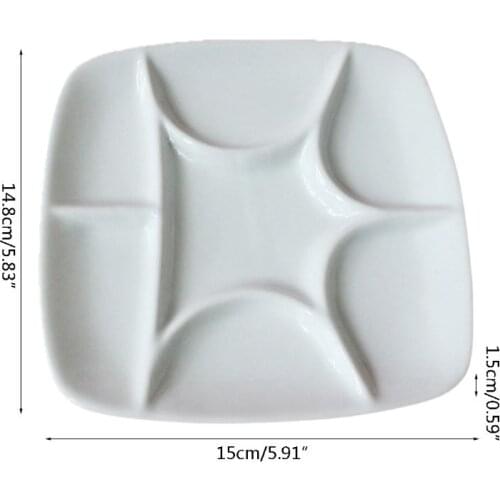W3JD 7-Well Square White Ceramic Artist Paint Palette for Watercolor Gouache Acrylic Oil Painting