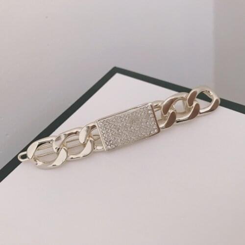 New hairpin square brand chain small fragrant wind micro inlaid rhinestone edge clip design sense of fashion