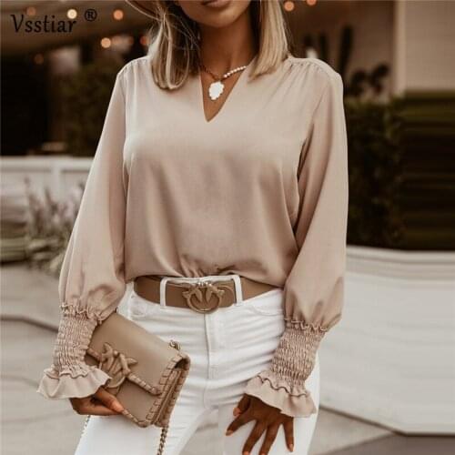 New Women Blouse Sexy V Neck Loose Solid Ladies Shirt Autumn Winter Long Sleeve Casual Office Work Blouses Plus Size