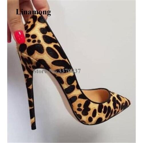 Women Classical Style Pointed Toe Leopard Suede Leather Stiletto Heel Pumps 8cm 10cm 12cm Big Size High Heels Formal Dress Shoes