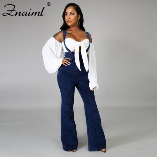 Fashion Blue Jumpsuits Women Street Style Boot Cut Pants Strap Denim Short Bib Overalls Casual Jumpsuits And Rompers Playsuit