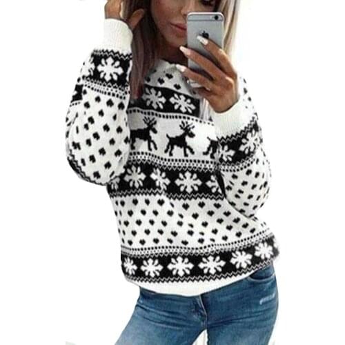 AECU Christmas Sweater For Women 2018 Winter Deer Snow Pattern Patchwork Ugly Sweater Knitted Jumpers Pullovers Knitwear