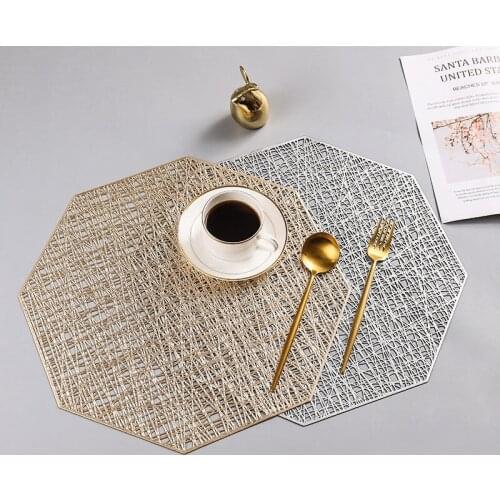 Gold Silver Color Placemat For Dining Table Octagon Hollow Non-Slip PVC Cup Coaster Home New Year Table Decoration Accessorie