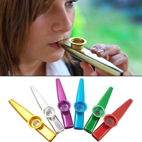 1pcs Metal Kazoo With 6 Kazoo Flute Diaphragm Mouth For Beginners Adult Flute Instrument Kids Musical Harmonica Gifts Party H7G2