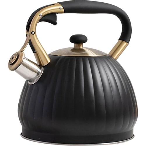 3.5L Pumkin Shaped Whistle Kettle Gas Induction Cooker Universal Coffee And Tea Kettle With Wood Grain Anti-scalding Handle