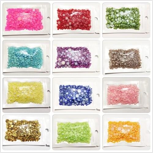 3mm-8mm 10g Mix size ABS Imitation Pearls Half Round Flatback Pearl Glue On Rhinestones Beads Nail Art Crafts Diy Decoration