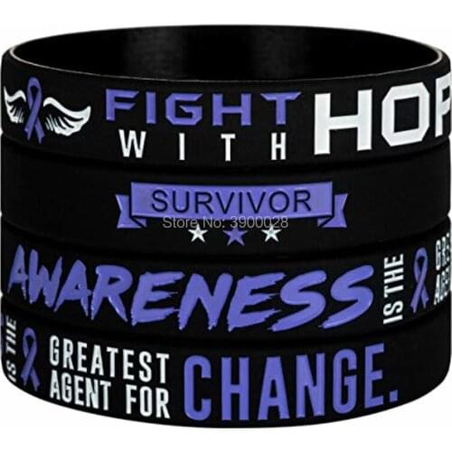 300pcs Purple Awareness Ribbon with Saying - Fight With Hope silicone wristband bracelet free shipping by DHL