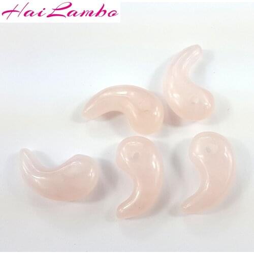 5pcs HaiLambo Natural Pink Rose Stone Quartz Carved Magatama Pendant Comma Bead Classic Lucky Jewelry Amulet Pendant Beads GY11