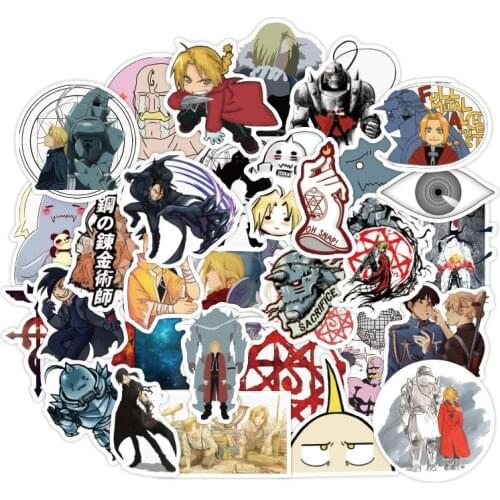 50 Pcs/pack New Japan Anime Fullmetal Alchemist Stickers for Luggage Laptop Skateboard Car Bicycle Backpack Decal Stickers Toys