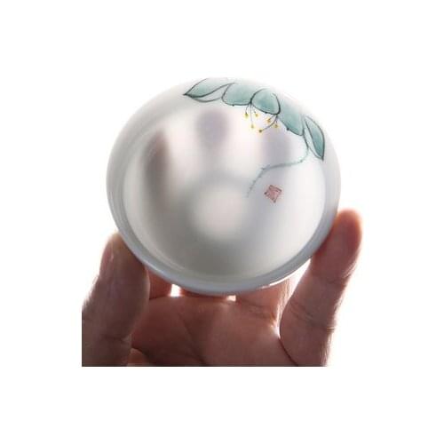 Dehua White Porcelain Tea Cup Hand-painted Lotus Blue and White Cup Home Kung Fu Black Tea Da Home Pao Teaware Free Shipping