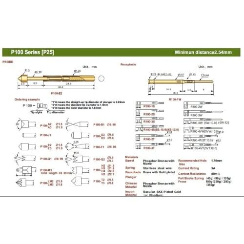 FREE SHIPPING 100PCS/LOT R100-4T 38.3MM TWO PART SPRING TEST PROBES RECEPTACLE