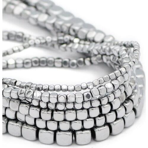 2/3/4/6MM Square Cube Natural Stone Silver Hematite Spacer Charm Loose Beads For DIY Jewelry Making Bracelet Accessories