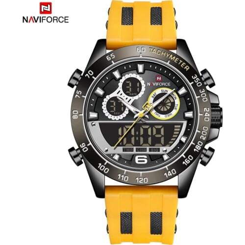 NAVIFORCE Luxury New Brand Big Dial Watch For Men Waterproof Military Quartz Wrist Yellow Watchband Watch Male Sports Chronograp