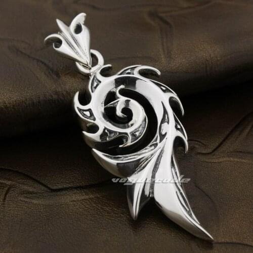 Tribal Barb Tattoo 925 Sterling Silver Mans Biker Rocker Punk Pendant 8A020