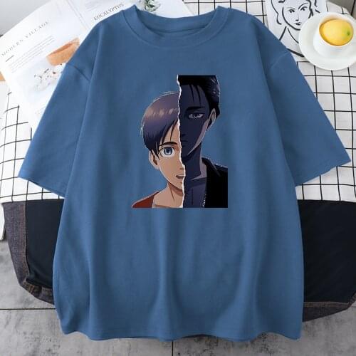 Attack on titan print Woman Oversized T-shirts Summer Anime O-neck Clothing Loose Street Tees Shirts Kawaii Retro Female t shirt