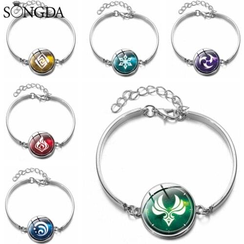 Genshin Impact Figure Bangle Women Girl Wristband Jewelry Anime Game Eye of God 7 Elements Glass Cabochon Bracelet Souvenir Gift