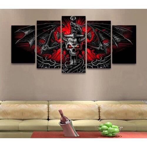 5 Pcs Modern Canvas Painting Game Flame Skull Poster Top Quality Wall Pictures For Living Room Home Decor Art Modular Pictures