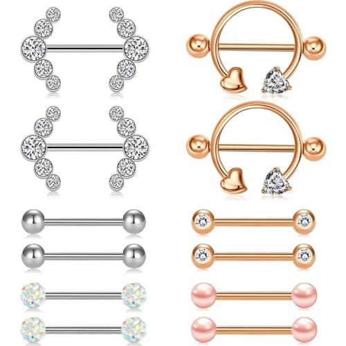 Nipple Rings for Women Nipple Shield Straight Barbells Nipplerings Body Piercing Rose Gold Black14g Stainless Steel