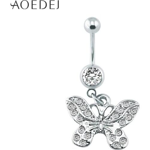 Pretty Butterfly Pendant Belly Ring With Great Amount Crystal 316 Stainless Steel Belly Button Ring Navel Piercing Body Jewelry