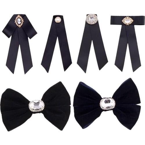 Lot Vintage Black Fabric Set Bow Brooches for Girl Women Fashion Lace Cloth Shirt Corsage Neck Tie Wedding Party Accessories