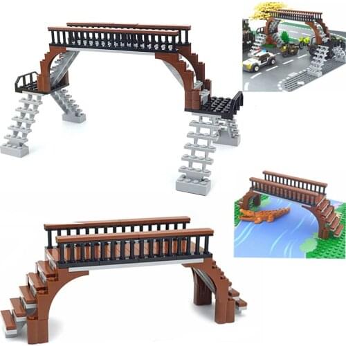 City Pedestrian Bridge Building Block Street Accessories Ladders Fences Bricks Train Station Bridge Railway Educational Toys