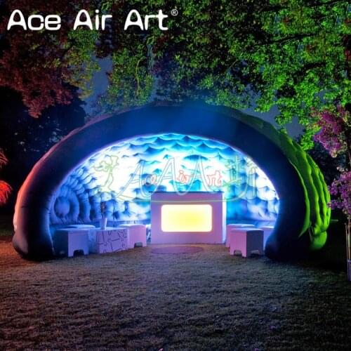 Nice green 5m w inflatable Luna tent,half circular bar kiosk,vendor concession booth with coloful led lights for parties