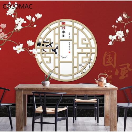 Colomac Custom Forbidden City Red Wallpaper Chinese Retro Flower and Bird Painting Hot Pot Shop Photo Background Mural Dropship