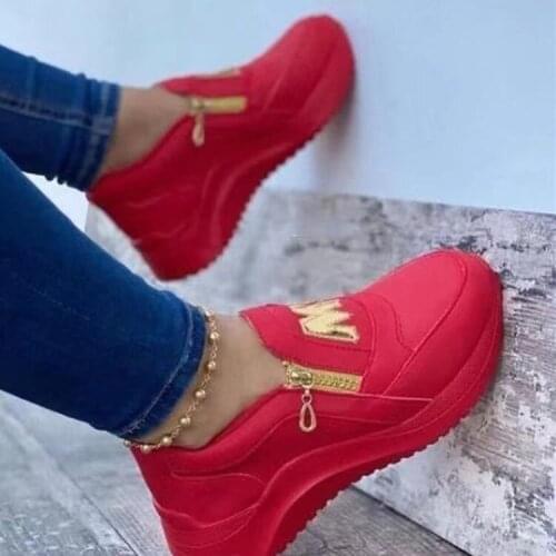 Thick Bottom Fashion Zipper Non-slip Casual Korean Womens Vulcanized Spring Black Wedges Sneakers Platform Women Shoes