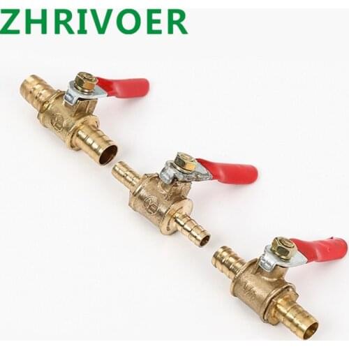 Hose Barb Inline Brass Water Oil Air Gas Fuel Line Shutoff Ball Valve Pipe Fittings 6mm-12mm red handle small Valve