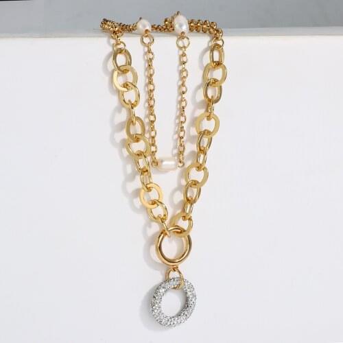 AENSOA Fashion Female Full Crystal Big Round Pendants Gold Color Rhinestone Pendant Necklace Jewelry for Men/Women Wholesale