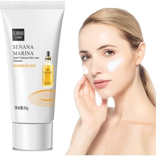 60g Gold Fullerene Cleanser Milk cream Deep Cleaning Nourishing Moisturizing Acne Blackhead Bright white Balance water oil