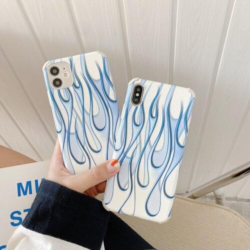 Ins Soft Silicone PU blue glitter flame Phone Cover Case for iPhone 7 8 Plus X Xs XR 11 12 Mini Pro Max SE 2020 Coque Fundas