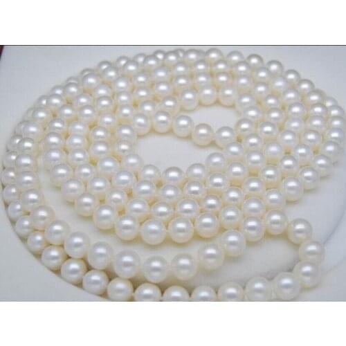 Natural 8-9MM White Akoya Round Pearl Necklace 50" AAA