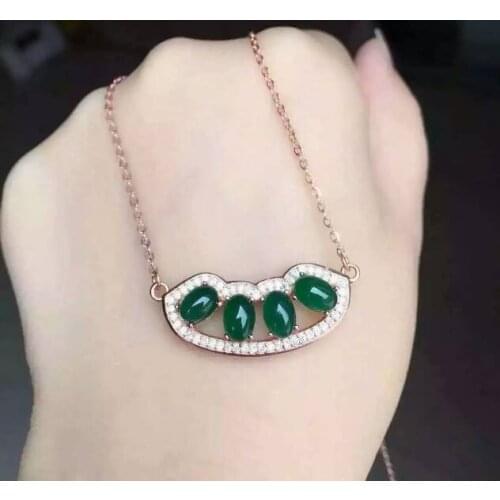 Natural green chalcedony Necklace S925 silver natural olivine Pendant Necklace for Girls women Fashion Lucky Boat Jewelry