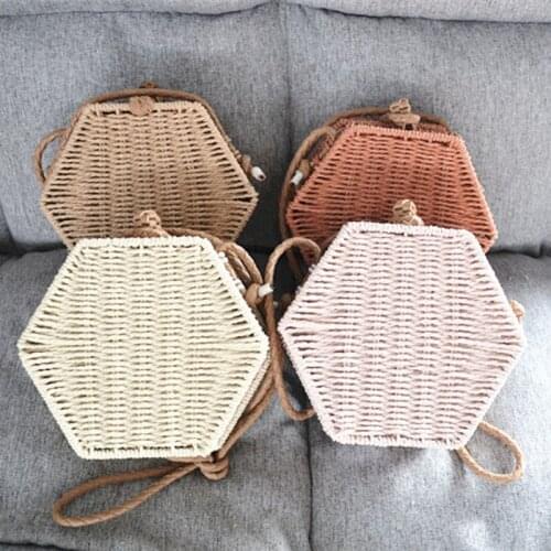 New FashionWomen Summer Rattan Bag Hexagon Mulit Style Straw Handbag Woven Beach Circle Bohemia Shoulder Bag