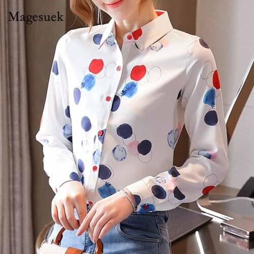 2020 New Autumn Women Button Cardigan Female Tops Polka Dot Long-Sleeve Blouse Women Office Lady Plus Size Chiffon Shirts 10894