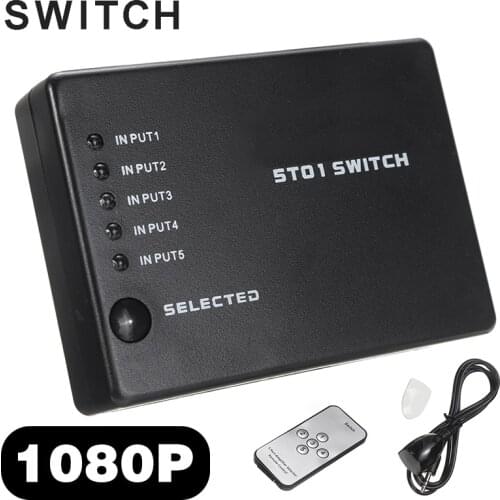 Pohiks 1pc High Quality 1080P HD Splitter Distributor Portable 5 Input 1 Output Switcher with Remote Control