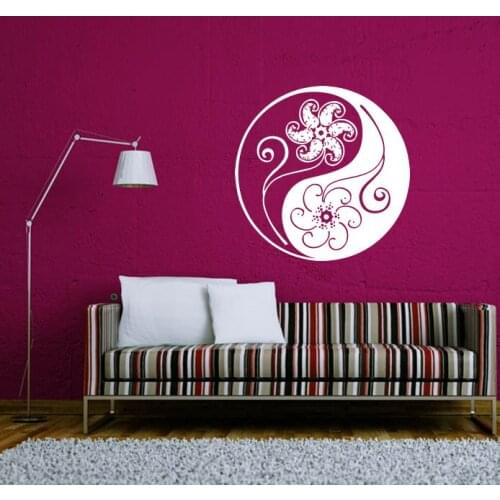 Simple Mandala Flower Patterned Wall Sticker In Ying Yang Designed Pattern Art Wall Mural Decal Home Room Religious Decor Wm-319