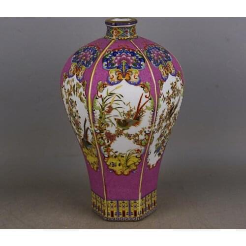 Qing Yong Zheng Antique Ceramic Vase Enamel Hexagon Meiping Vase Antique Porcelain Ancient Porcelain Collection
