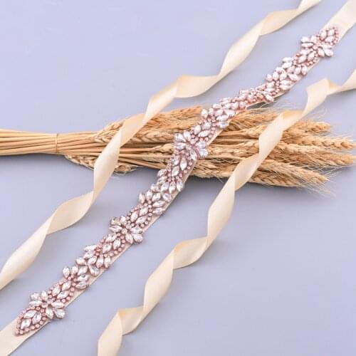 ZMS429-RG Wedding Belt Rhinestone Applique Womens Luxury Belt Female Bridal Belt for Dresses Evening Brides Accessories Sash