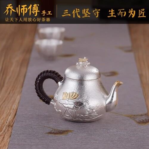 Manual silver teapot 999 sterling silver teapot tea kettle kung fu type Korean pears -- served silver pot at home