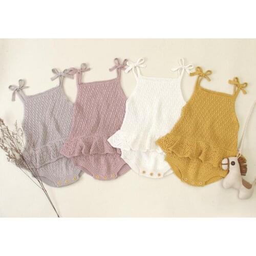 0-18M Babies Knitted Clothes Ruffles Strappy Romper Girls Hollow Sweater Sleeveless Bodysutis Spring Autumn Clohting Outfits