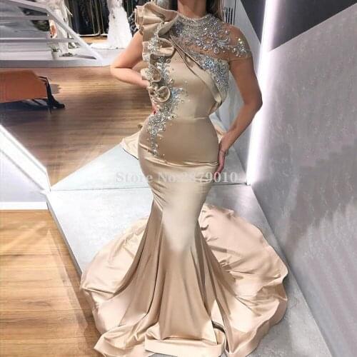 Illusion Crystal Mermaid Evening Dress Floor-Length Prom Dress Beaded Sequins Robe De Soiree Aibye коктейльные платья Dubai
