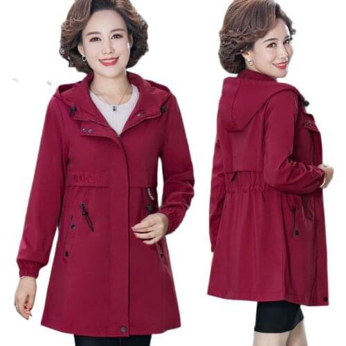 Women Spring Autumn Windbreaker New Middle-Aged Elderly Coat Winter plus Velvet Jacket Overcoat Female Plus Size Outwear R977