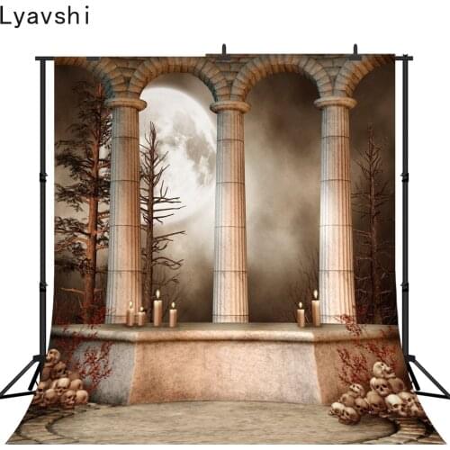 Lyavshi Halloween vinyl cloth skull castle moon night photography backdrops for children party photo studio portrait backgrounds
